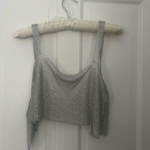 Silver Sparkle Chainmail Crop Tank Top